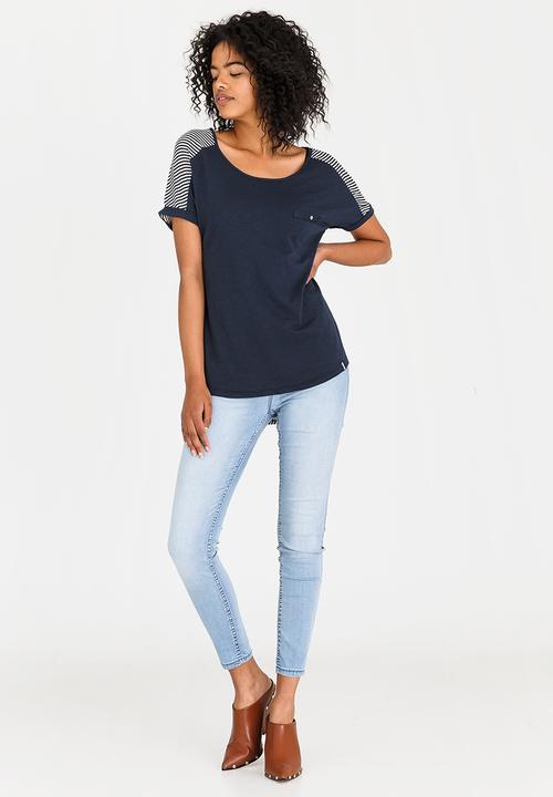 JEEP - Striped Shoulder Tee Navy