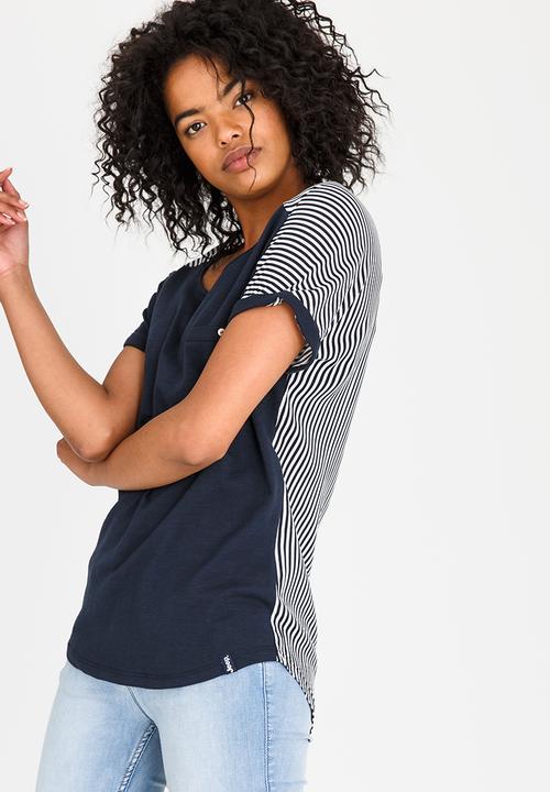 JEEP - Striped Shoulder Tee Navy