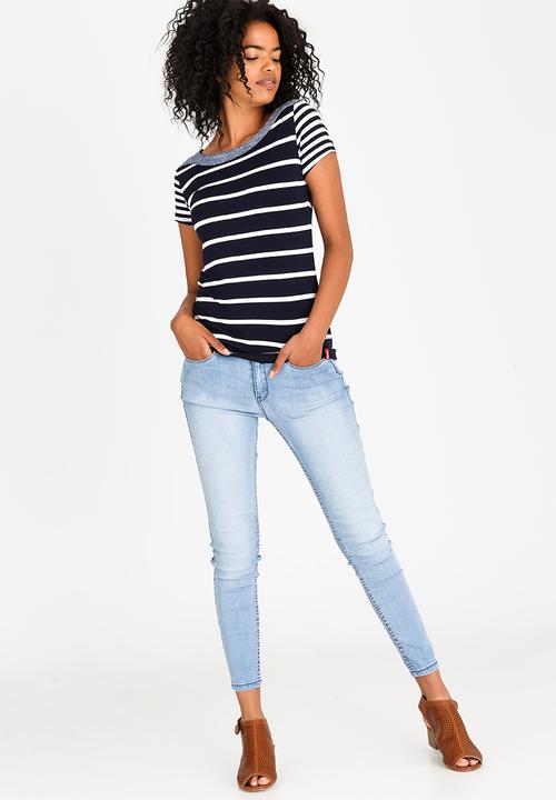 JEEP - Contrast Striped Tee Navy & White