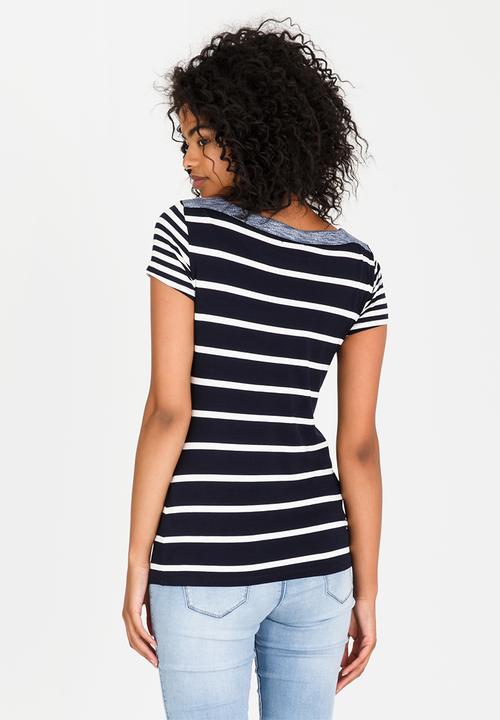 JEEP - Contrast Striped Tee Navy & White