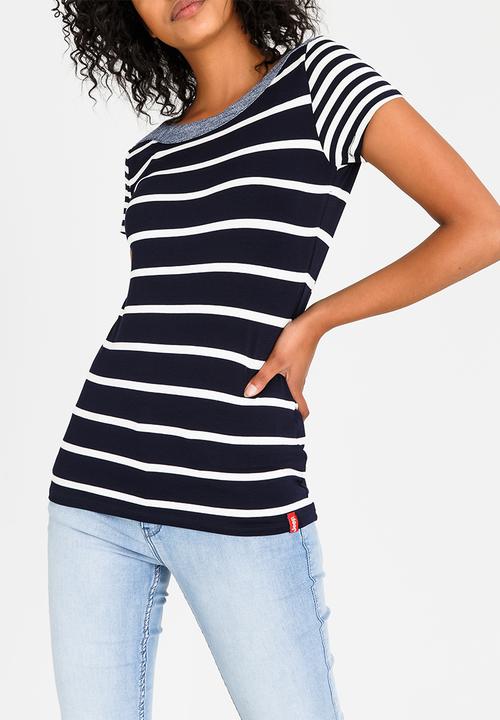 JEEP - Contrast Striped Tee Navy & White