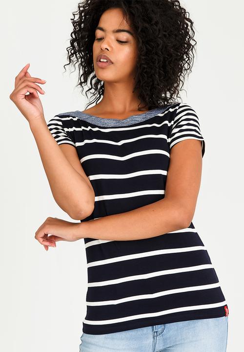 JEEP - Contrast Striped Tee Navy & White