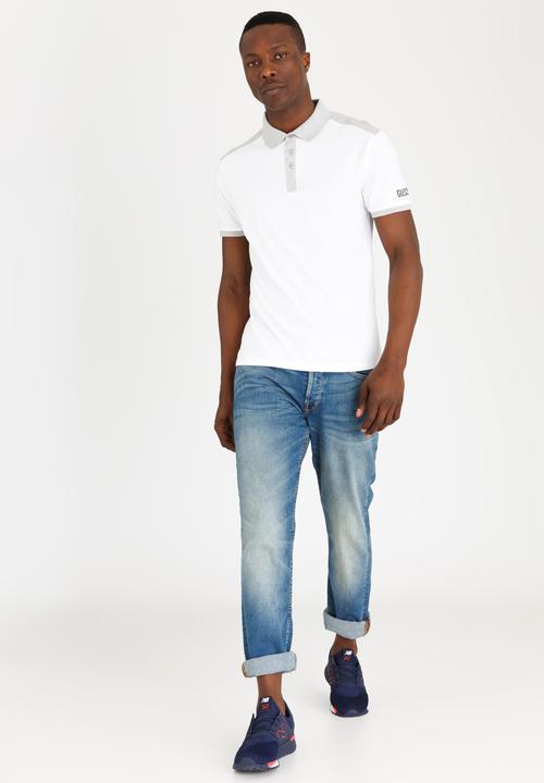 GUESS - Two Colour Panel Polo White