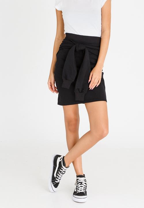 c(inch) - Tie-front Bodycon Skirt Black