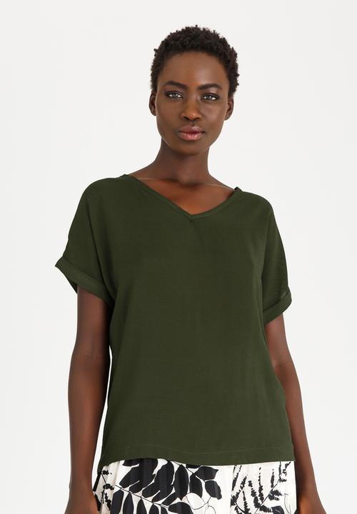 edit - Turn-up Sleeve Blouse Khaki Green