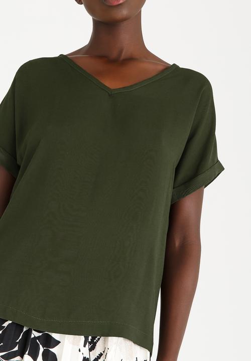 edit - Turn-up Sleeve Blouse Khaki Green