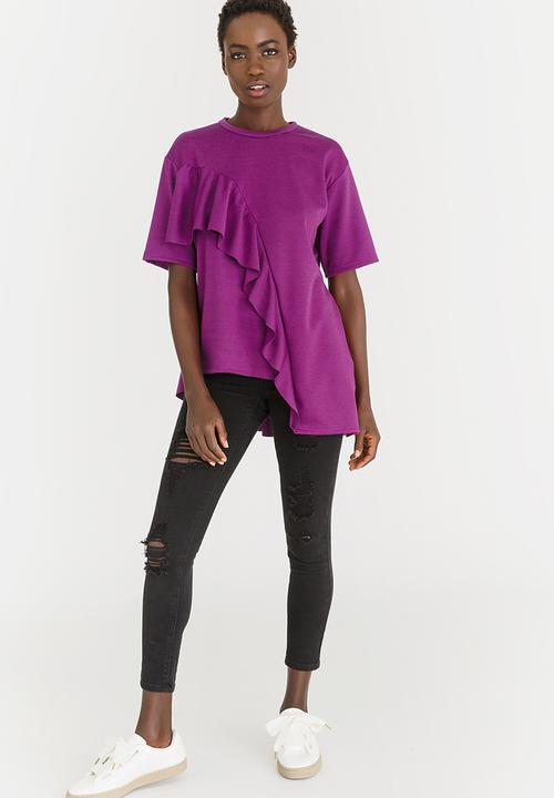 STYLE REPUBLIC - Oversized Frill T-shirt Dark Purple