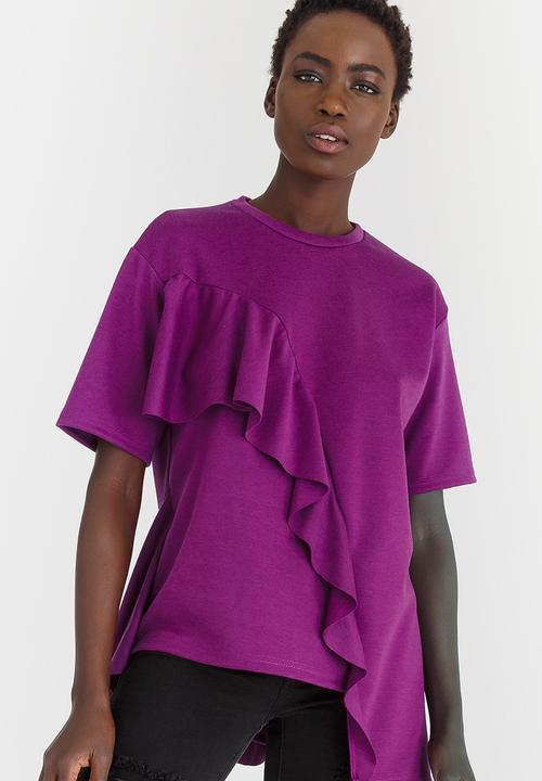 STYLE REPUBLIC - Oversized Frill T-shirt Dark Purple