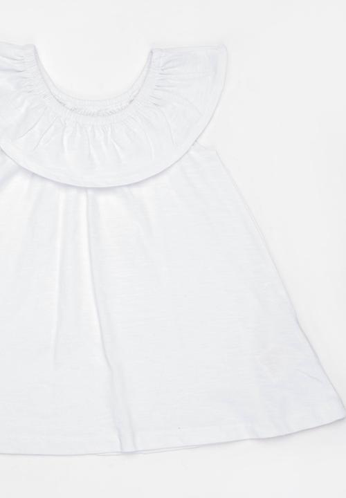 MINOTI - Palm Slub Jersey Top with Frill Neckline Pale Grey