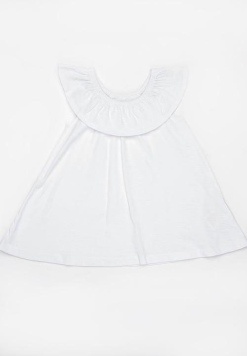 MINOTI - Palm Slub Jersey Top with Frill Neckline Pale Grey