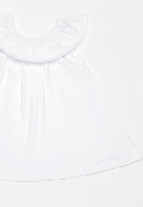MINOTI - Palm Slub Jersey Top with Frill Neckline Pale Grey