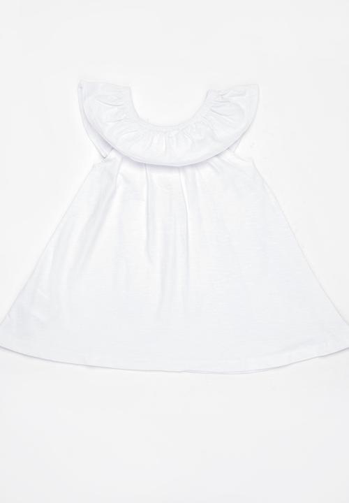 MINOTI - Palm Slub Jersey Top with Frill Neckline Pale Grey