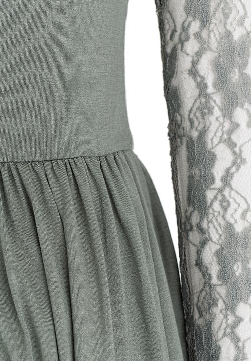 Rebel Republic - Hi-low Lace Sleeve Dress Mint