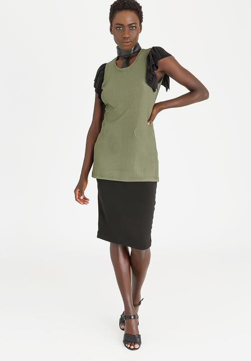 Sober - Cleaona Ruffle Sleeve Top Khaki Green