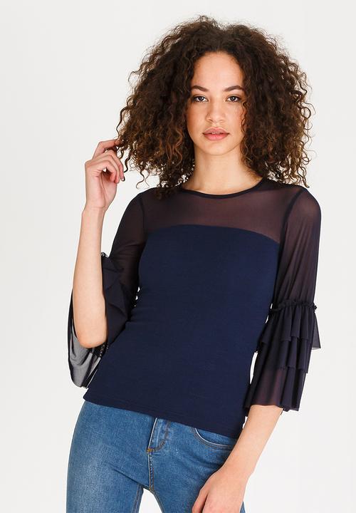 STYLE REPUBLIC - Frill Sleeve top Navy