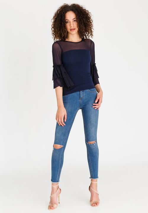 STYLE REPUBLIC - Frill Sleeve top Navy