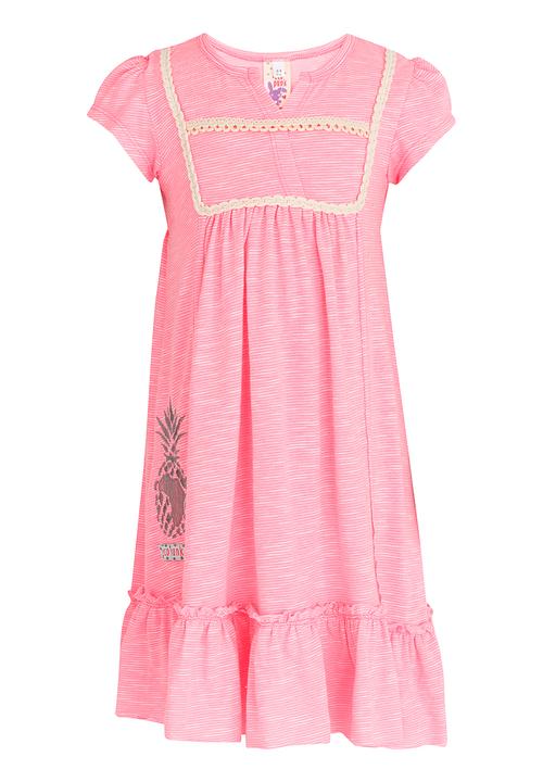Eco Punk - Lace Trim Embroided Dress Dark Pink