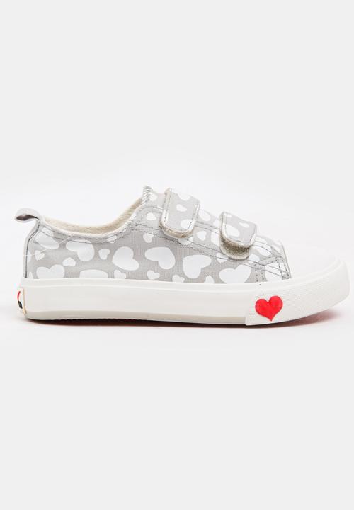 Pop Candy - Girls Heart Printed Canvas Sneakers Pale Blue