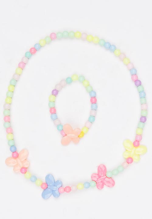 Pop Candy - Girls Flower Necklace and Bracelet Set Multi-colour