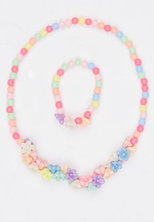 Pop Candy - Girls Heart Necklace and Bracelet Set Multi-colour