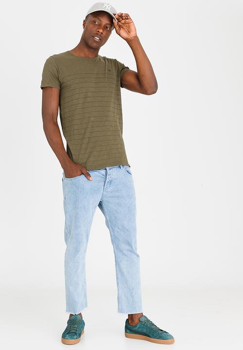 S.P.C.C - Slub Tee With Printed Stripe Khaki Green
