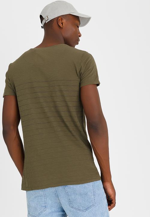S.P.C.C - Slub Tee With Printed Stripe Khaki Green