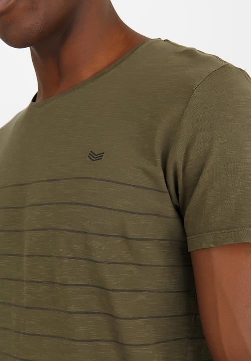S.P.C.C - Slub Tee With Printed Stripe Khaki Green