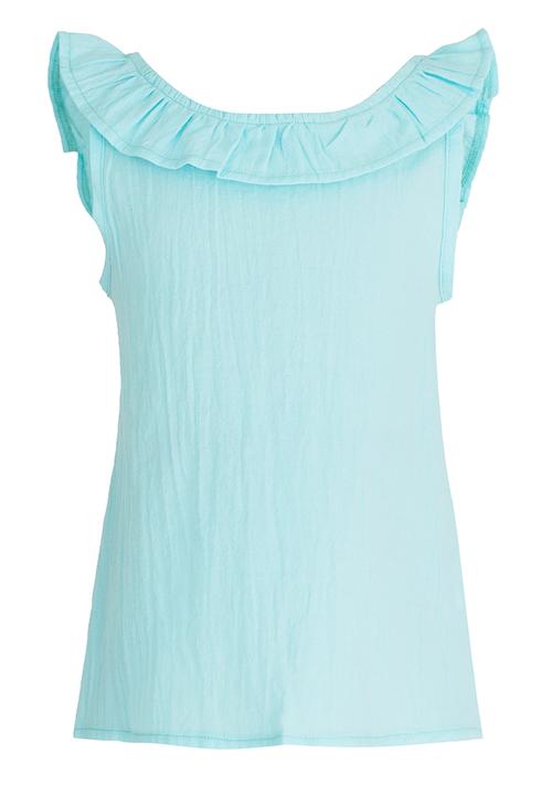 See-Saw - Woven Top with Neck Frill Light Green