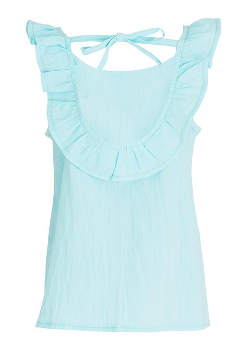 See-Saw - Woven Top with Neck Frill Light Green