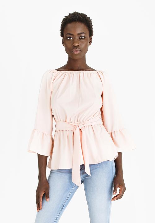 edit - Bardot Top with Belt Mid Pink