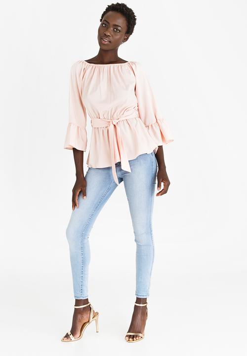 edit - Bardot Top with Belt Mid Pink