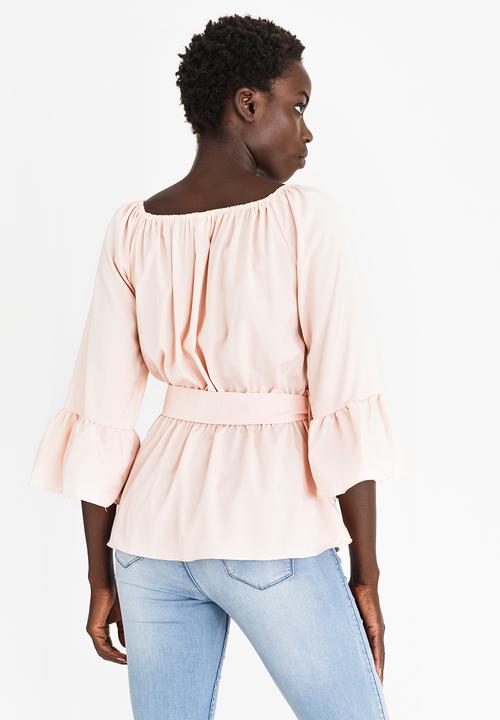 edit - Bardot Top with Belt Mid Pink