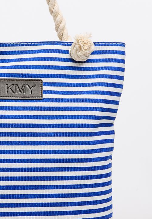 Pop Candy - Girls Stripe Canvas Beach Bag Navy