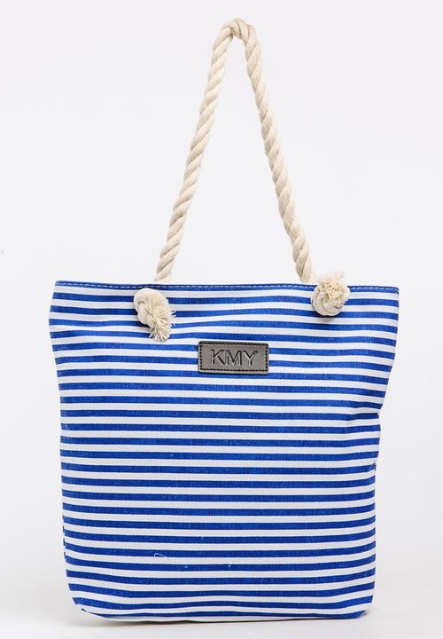 Pop Candy - Girls Stripe Canvas Beach Bag Navy
