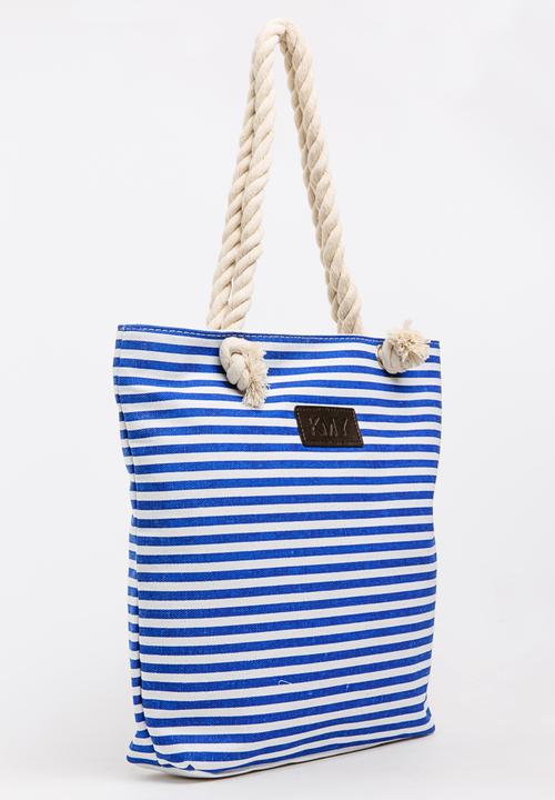 Pop Candy - Girls Stripe Canvas Beach Bag Navy