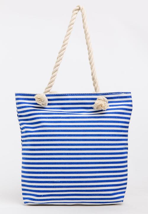 Pop Candy - Girls Stripe Canvas Beach Bag Navy