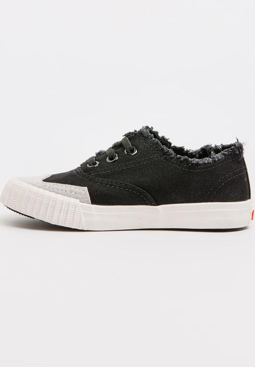 Pop Candy - Boys Canvas Sneakers with Raw Edging Black