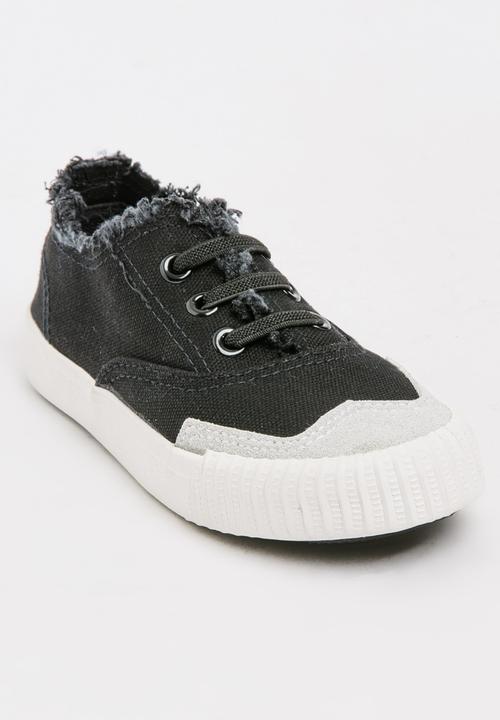 Pop Candy - Boys Canvas Sneakers with Raw Edging Black
