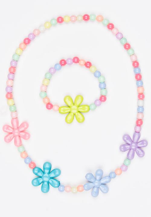 Pop Candy - Girls Flower Necklace and Bracelet Set Multi-colour