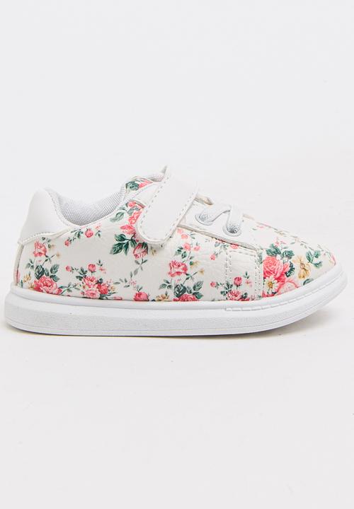 Girls Floral Printed Sneaker White POP 