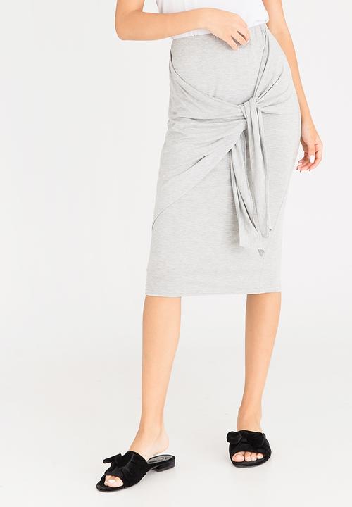 c(inch) - Tie Front Midi Skirt Grey