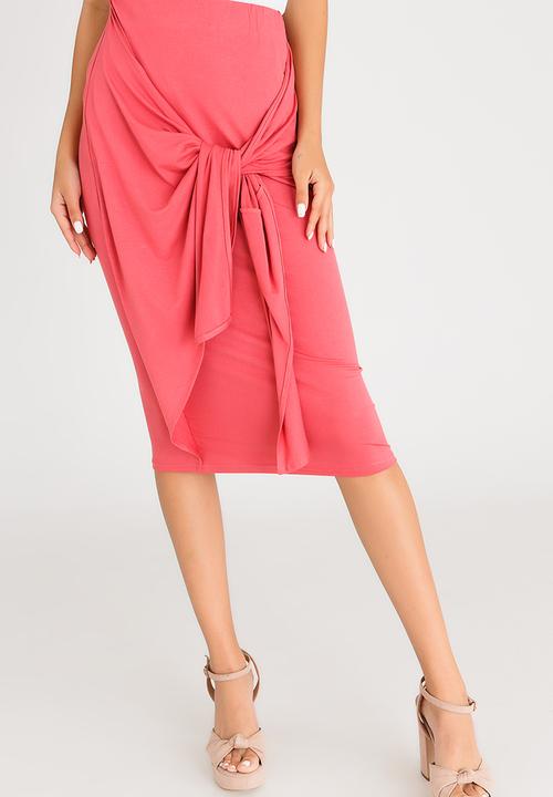 c(inch) - Tie Front Midi Skirt Rose