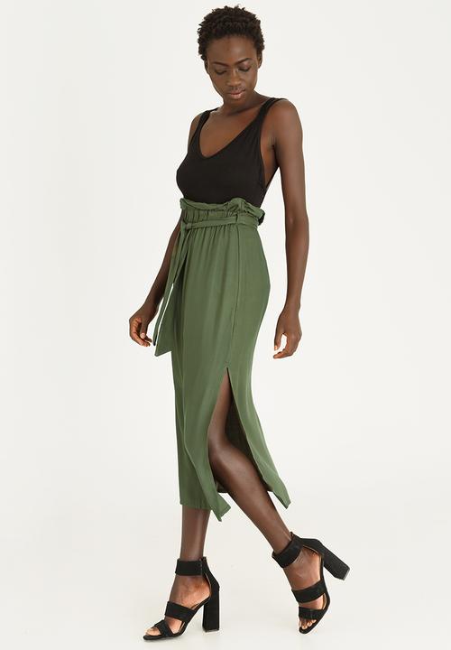 STYLE REPUBLIC - Paperbag Midi Skirt Dark Green