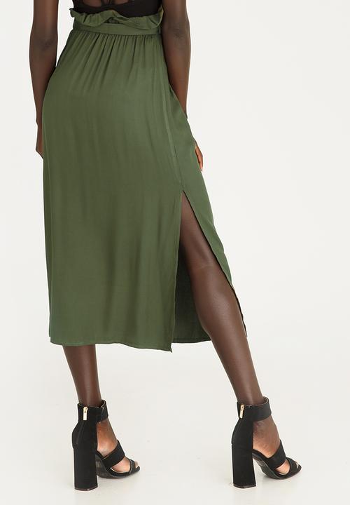 STYLE REPUBLIC - Paperbag Midi Skirt Dark Green