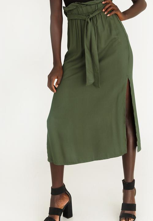 STYLE REPUBLIC - Paperbag Midi Skirt Dark Green