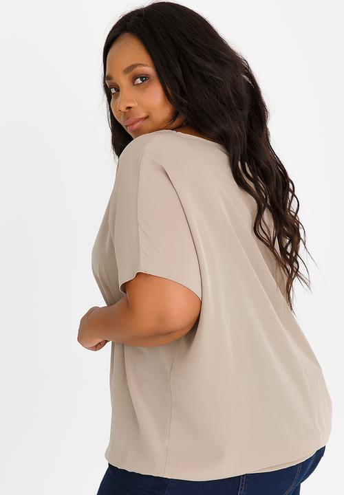 edit Plus - V-neck Blouse with Drawcord Stone
