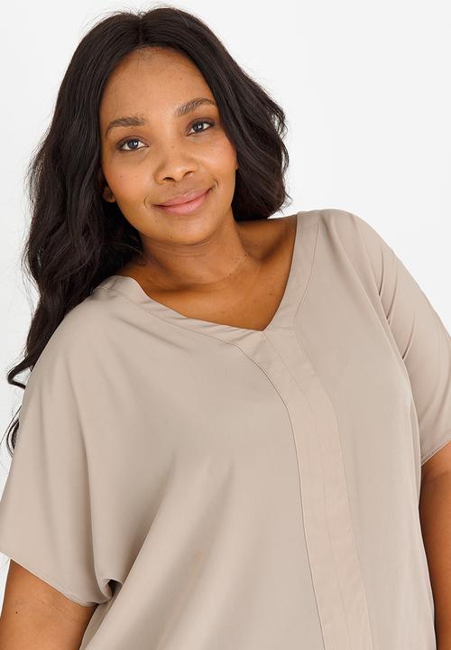 edit Plus - V-neck Blouse with Drawcord Stone