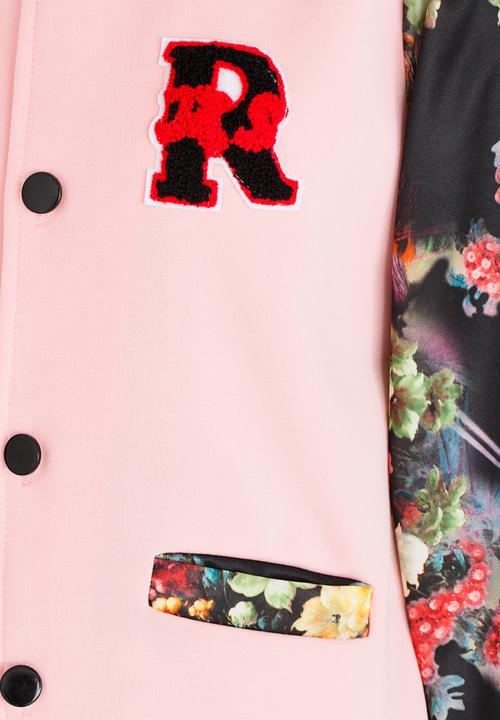 Pop Candy - Floral Sleeve Bomber Jacket Multi-colour