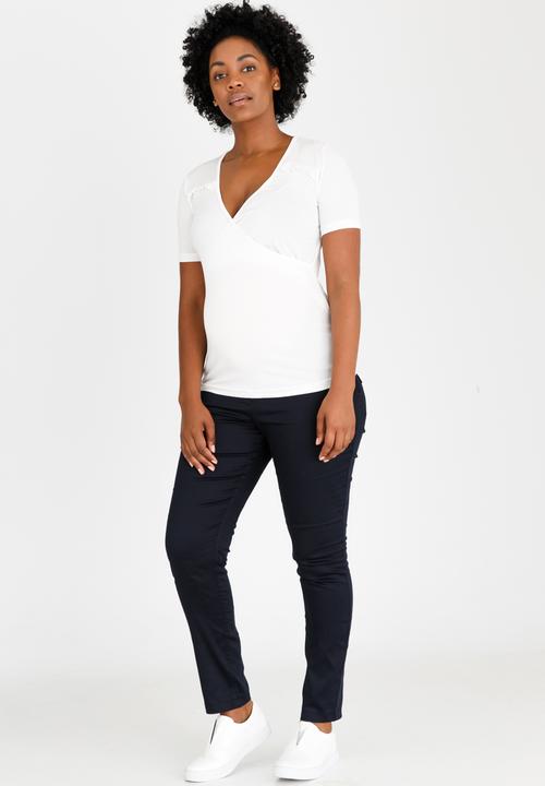 edit Maternity - Mock Wrap Top with Frill Detail Cream