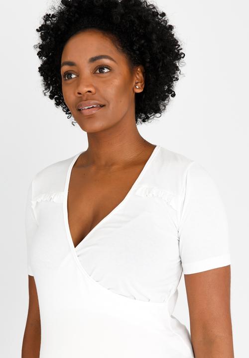 edit Maternity - Mock Wrap Top with Frill Detail Cream